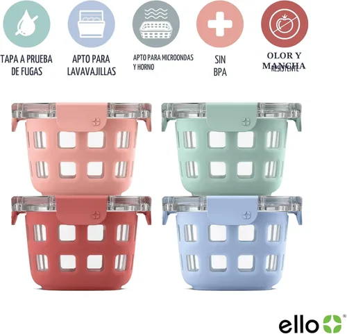 Miniatura 3 de Ello Duraglass - Juegos de preparación de comidas de vidrio con recipientes de almacenamiento de alimentos a prueba de fugas con tapas de plástico