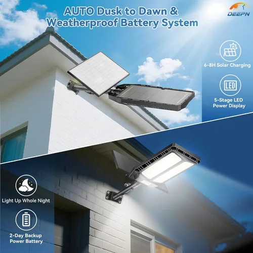 Miniatura 5 de Deepn Luces solares para exteriores, 8000 W, luces solares para exteriores, impermeables, para el anochecer hasta el amanecer, luz de inundación LED