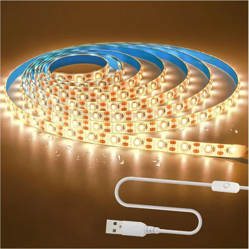 Miniatura 10 de Tira de luces LED USB de 5 V, color blanco, 6000 K, 9.84 pies, SMD 2835 IP65, impermeable, 180 LED, tira de luz Plug and Play con interruptor