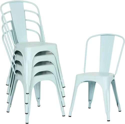 Miniatura 8 de Juego de 4 sillas de comedor, de metal, para interiores y exteriores, sillas de patio, de cocina, de 18 pulgadas de altura, silla de restaurante