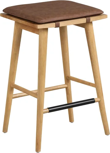 Miniatura 7 de Nathan James Barker Taburete clásico de altura de mostrador de madera con cojín de cuero removible, sin respaldo, taburete de bar de isla de 24