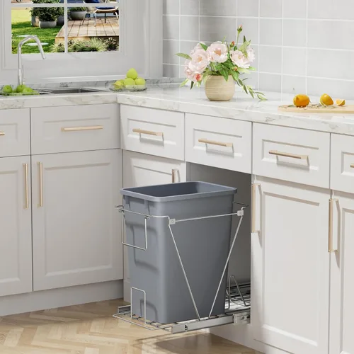 Miniatura 2 de ROOMTEC Basurero delgado ligero y duradero, cubo de basura de cocina de 35 cuartos de galón, cubos de basura delgados ligeros y resistentes, Gris