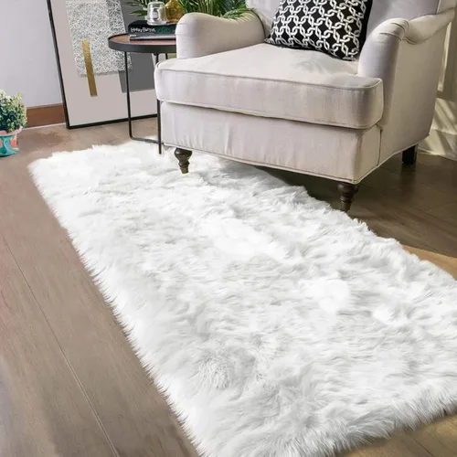 Miniatura 75 de Latepis - Tapete rectangular de piel sintética tipo lana de oveja suave, esponjosa y lavable para sala de estar, dormitorio, sala de juegos o Blanco