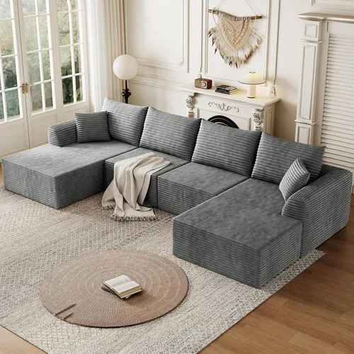 Miniatura 11 de Sofá seccional deshuesado de 130 pulgadas, moderno sofá modular con soporte, sala de estar, apartamentos, dormitorio, no requiere montaje, sofá