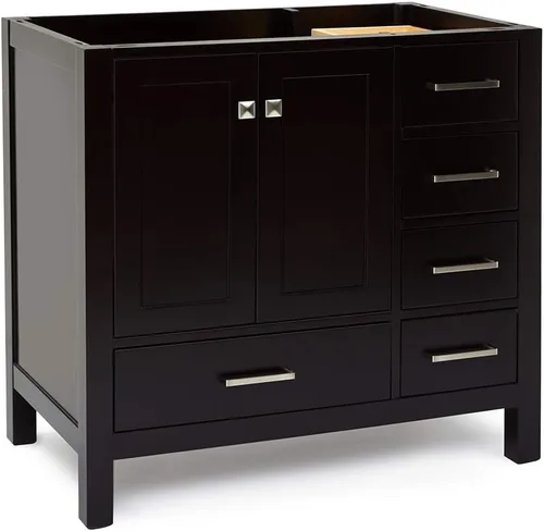 Miniatura 3 de ARIEL Cambridge - Mueble base de tocador de baño de 36 pulgadas, madera maciza, 2 puertas de cierre suave, 5 cajones de cola de milano