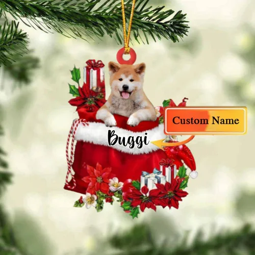 Miniatura 15 de Perro Akita Inu personalizado en bolsa de regalo, adorno de Navidad, nombre personalizado, regalo para amantes de los perros, familia, Navidad