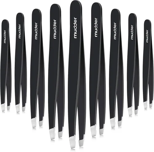 Miniatura 16 de Mudder Juego de 12 pinzas para cejas para cabello facial, pinzas de punta inclinada de acero inoxidable a granel para hombres y mujeres (multicolor)