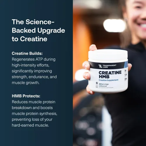Miniatura 2 de Transparent Labs Creatine HMB - Monohidrato de creatina en polvo con HMB para crecimiento muscular, mayor fuerza, mayor producción de energía