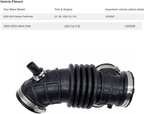 Miniatura 3 de Conjunto de conducto de manguera de entrada de aire sin resonador para Pathfinder Infiniti QX4 3.5L V6 2001-2003, reemplaza 16576-4W00A 16576-4W000