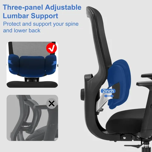Miniatura 2 de Silla de oficina ergonómica grande y alta, silla de escritorio de malla para computadora con soporte lumbar ajustable y respaldo alto, capacidad