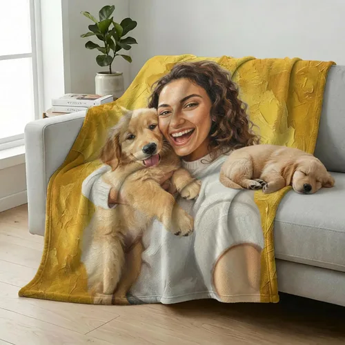 Miniatura 3 de callie Personalized Blanket with Oil Painting Photo - Customized Pet Lover Gifts - Dog Cat Memorial Gifts - Soft Cozy Warm Flannel/Sherpa Throw