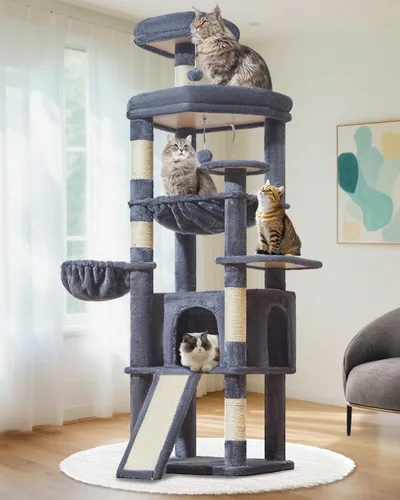 Miniatura 11 de Taoqimiao Árbol para gatos de 72 pulgadas para gatos grandes, torre alta de varios niveles, condominio ampliado para gatos con tabla de rascar