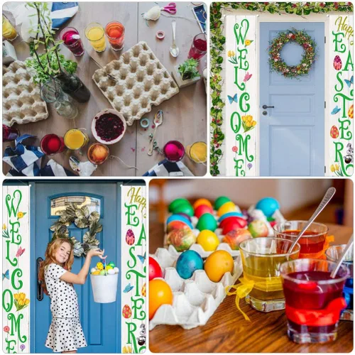 Miniatura 8 de Letrero de fiesta de Pascua para decoración de Pascua, cartel de bienvenida para puerta delantera, para colgar en interiores y exteriores