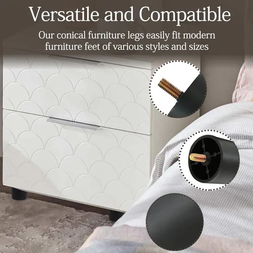 Miniatura 3 de Murtenze 4 patas de plástico para sofá de 2 pulgadas, patas de repuesto negras para sofá, patas redondas para muebles con pernos M8 para sofá