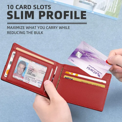 Miniatura 15 de Zitahli Billetera para hombre, de piel fina, con bloqueo RFID, minimalista, plegable, tarjetero con caja de regalo