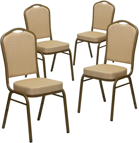 Miniatura 19 de Flash Furniture HERCULES Series - Silla apilable para banquetes con respaldo de corona en tela negra con estampado, marco de vena plateada Tela