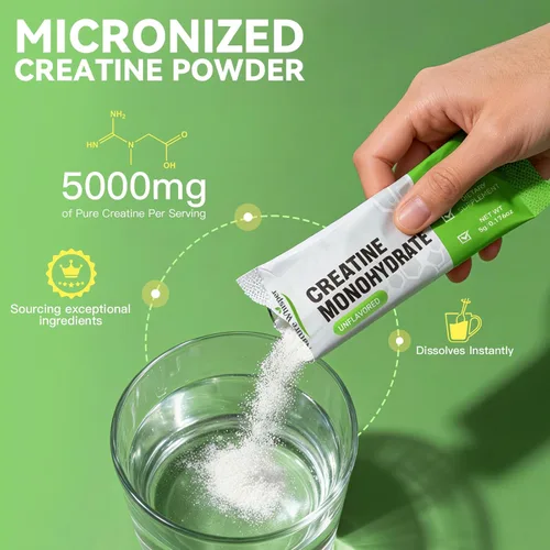 Miniatura 2 de Paquetes de viaje de polvo de monohidrato de creatina, 5000 mg de creatina pura micronizada para hombres y mujeres, crecimiento muscular y energía