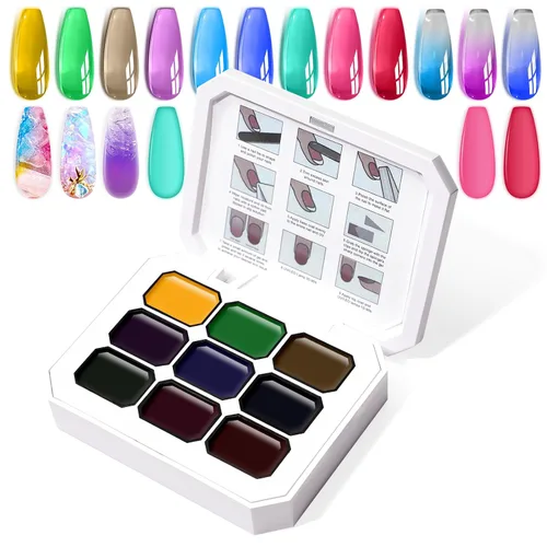 Miniatura 13 de Juego de esmaltes de gel con gradiente, 9 colores ombre, esmalte de gel para uñas rojo, marrón, azul claro, rosa, esponjado para pigmento, Pat Aura
