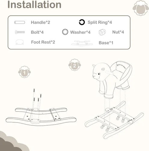 Miniatura 9 de Rock My Baby Caballo de madera con asiento para bebé, alpaca y llama, peluche con asiento para bebés de 1 a 3 años, juguete de balanceo de madera