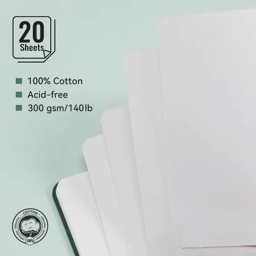 Miniatura 2 de Lightwish Diario de acuarela, 100% algodón, papel de acuarela prensado en caliente, suministros de arte, 7.6" x 5.1", 20 hojas (140lb/300gsm), libre