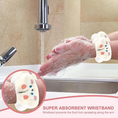 Miniatura 5 de CAVETEE Juego de 3 piezas de diadema linda - Diadema elástica cosmética de spa, pulsera para mujeres, cuidado facial y ducha Oreja de conejo blanco