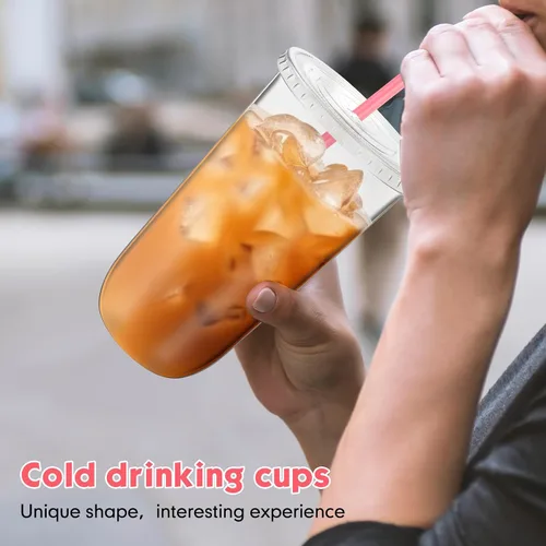 Miniatura 6 de Ziliny 50 Juegos de Vasos de Plástico Transparente con Pajitas y Tapas Rosas en Forma de Corazón, Vasos Desechables para Café Helado Drinking Pet