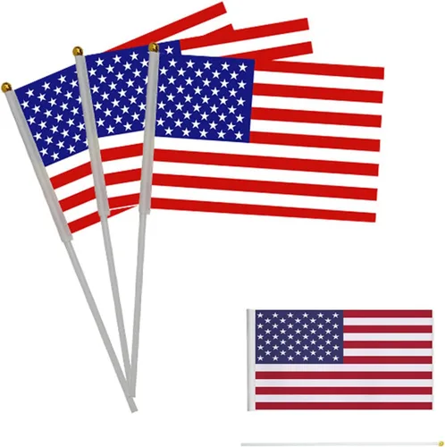 Miniatura 3 de Decoraciones de bandera del 4 de julio, paquete de 10 banderas de mano de Estados Unidos, mini banderas americanas, suministros de fiesta