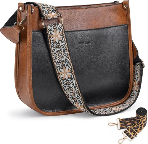 HKCLUF - Bolsas cruzadas para mujer, de cuero vegano, a la moda, bolso tipo hobo, con 2 correas ajustables tipo guitarra, bolsos de hombro