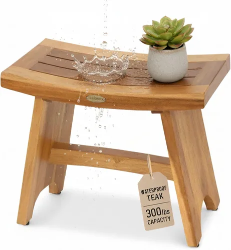 Miniatura 9 de EcoDecors Banco de Ducha de Teca de 18", Capacidad de 300 Libras – Asiento de Baño de Madera Impermeable con Estante, Asiento de Spa para Adultos