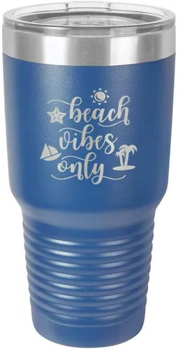 Miniatura 13 de BEACH VIBES ONLY - Vaso negro de 30 onzas con popote y tapa superior deslizante, taza de viaje de acero inoxidable, en comparación con Yeti Rambler