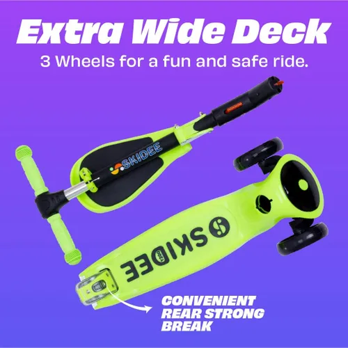 Miniatura 3 de SKIDEE Kick Scooter for Kids Ages 3-5 Foldable 3 Wheel Scooter with Lean-to-Steer, Adjustable Height, Removable Seat & LED Light Wheels Toddler