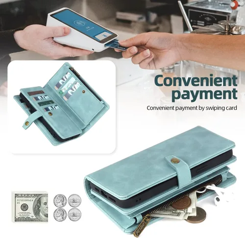 Miniatura 8 de TwoHead Funda tipo cartera para Samsung Galaxy S22 Ultra con tarjetero y funda magnética desmontable, funda de cuero con protección completa