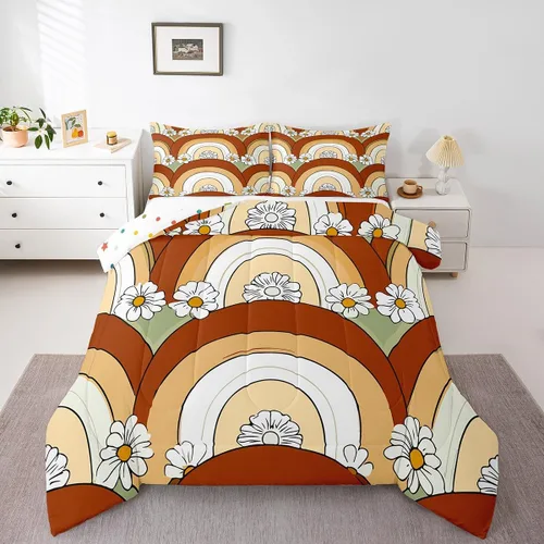 Miniatura 31 de Juego de Edredón de Princesa de Ballet para Niñas Tamaño Individual, Juego de Ropa de Cama de Castillo Arcoíris Kawaii Flores Lindas Mariquita Multi