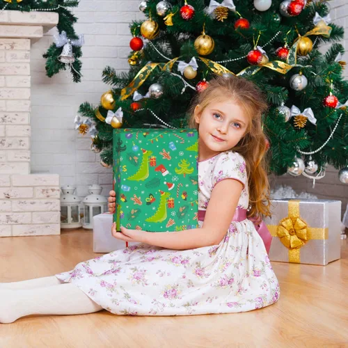 Miniatura 6 de NEPOG Papel de regalo de Navidad con sombreros de Papá Noel, 6 hojas plegadas planas de 20 x 28 pulgadas por hoja, papel de regalo de dinosaurio