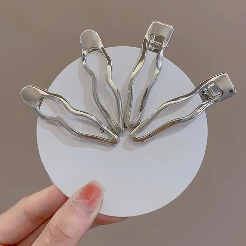Miniatura 9 de Pinzas de pelo onduladas de metal plateado para mujeres, pinzas de pelo de cocodrilo para niñas, pinzas para el pelo pequeñas, pinzas para el pelo