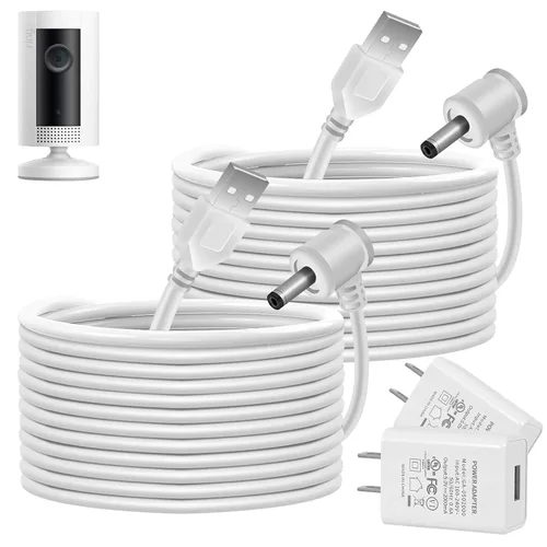 Miniatura 9 de Cables de carga de 30 pies para anillo resistente a la intemperie, cable de carga para interiores y exteriores con adaptador de corriente rápido