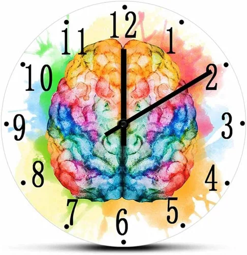 Reloj de pared acrílico colorido cerebro spray pintura anatomía impreso reloj de pared médico oficina decoración relojes cuarzo silencioso reloj
