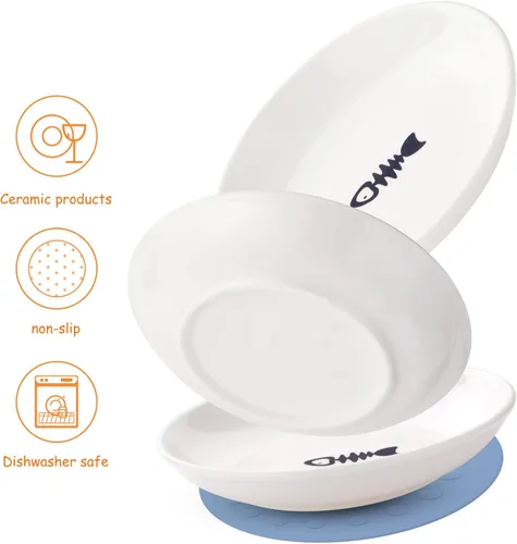 Miniatura 5 de Platos de cerámica para alimentos húmedos, cuencos anchos para aliviar el estrés de la fatiga de los bigotes, cuencos poco profundos para gatitos