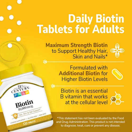 Miniatura 2 de 21st Century Tabletas de biotina, 10,000 mcg, sin sabor 120