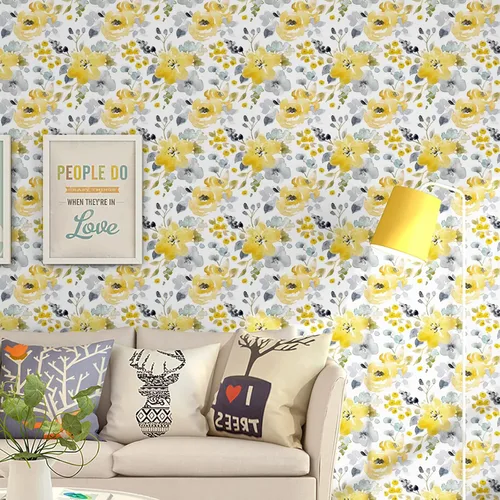 Miniatura 9 de Toduso Papel Tapiz Floral Despegar y Pegar Papel Tapiz Amarillo/Gris/Blanco Acuarela Papel de Contacto Autoadhesivo Removible Papel Tapiz Forros