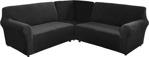 Miniatura 14 de MIFXIN Funda para sofá seccional, 2 piezas, elásticas de 3 asientos, en forma de L, fundas elásticas impresas para sofá seccional, protector de Negro