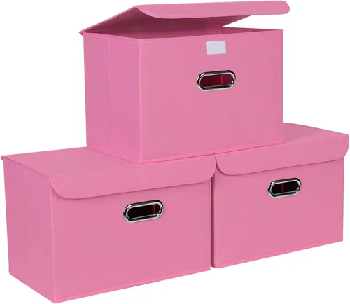 Miniatura 16 de STOREONE Contenedores de Almacenamiento de Tela en Forma de Cubo Plegables, Organizador Contenedor Cesta Plegable con Tapas y Asas de Metal