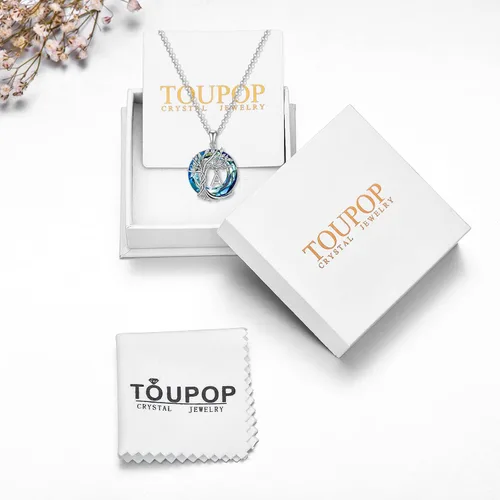 Miniatura 6 de TOUPOP Collar con inicial de árbol de la vida para mujer, plata de ley 925 con dije de letra A a Z con dije de inicial con cristal de círculo azul