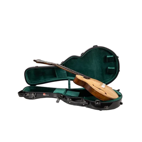 Miniatura 26 de Crossrock Estuche de mandolina de fibra de vidrio – contorneado para estilo F (se adapta a Gibson F5) Brillo plateado, terciopelo verde bosque