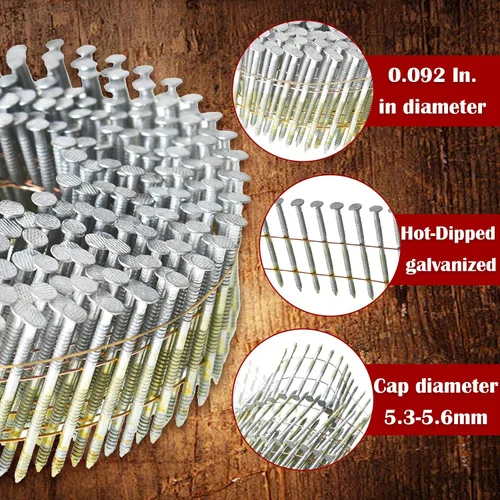 Miniatura 3 de findmall Clavos para revestimiento de 1-1/2 pulgadas, 3600 unidades, collados con alambre en bobina de 15 grados, cabeza redonda completa, clavos