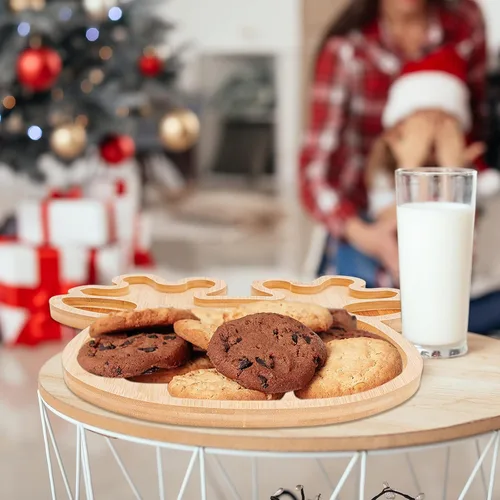 Miniatura 6 de Whaline 2 bandejas de servir de Navidad, tabla de queso de bambú y reno, tablas de aperitivos de Navidad, platos de servir pan, charcutería