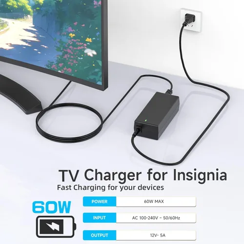 Miniatura 5 de Adaptador de corriente de 12V 5A compatible con Insignia TV 19″ 20″ 24″ 28″ 32″ LED HDTV NS-32D220NA16, NS-32D420NA16, NS-32D312NA15