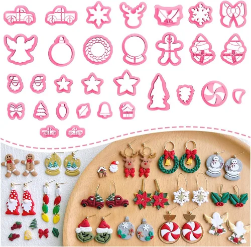 Miniatura 10 de KEOKER Cortadores de arcilla navideña, cortadores de arcilla polimérica de invierno para hacer aretes, cortadores de aretes de arcilla navideña