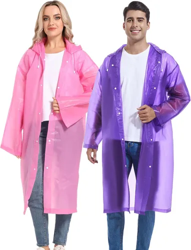 Miniatura 55 de 2 abrigos de lluvia de Borogo para adultos, chaquetas de lluvia reutilizables para hombres y mujeres