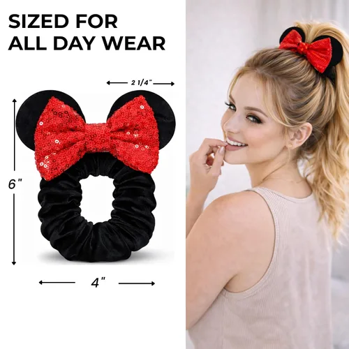 Miniatura 5 de Styla Hair Paquete de 2 coleteros de ratón para niños, de terciopelo, con lentejuelas brillantes, para cola de caballo (rojo y negro)